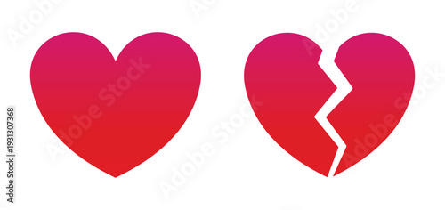 Red heart and broken heart emoji. Love icon. Transparent PNG and vector