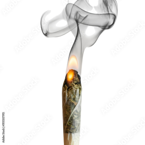 Burning cannabis joint with smoke marijuana
