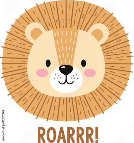 Cute Cartoon Lion Face with Roar Sound, Friendly Lion Character