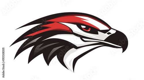 Stylized hawk head with bold colors and sharp lines