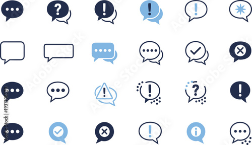 Chat bubble and notification icon set with question, alert, message and support symbols