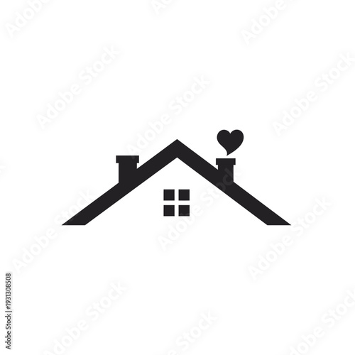 Simple black house silhouette with heart symbol above