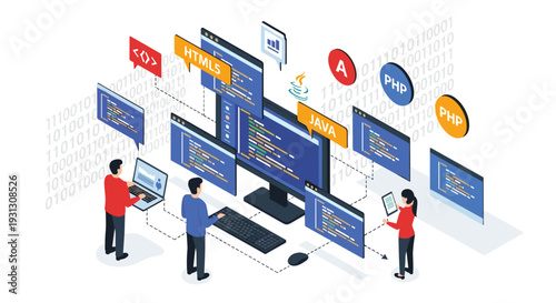 Determined woman uses a giant pencil to draw a path through a circular maze while colleagues watch the progress.