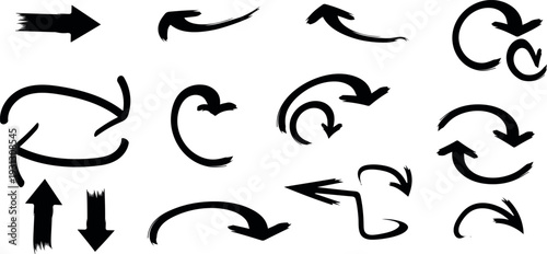 Hand drawn arrow symbols and icons for directional pointers and navigation aids