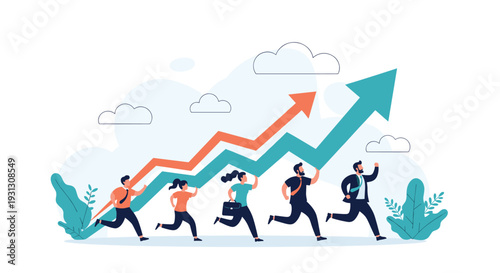 Bank staff member helps a customer with an ATM transaction in a modern financial institution with growth charts.