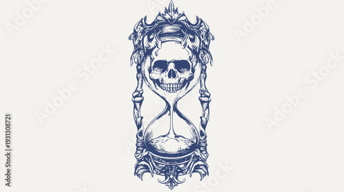Skull Hourglass Design with Ornate Frame Elements
