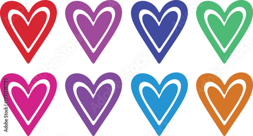 A colorful collection of heart shapes in various vibrant hues and shades.