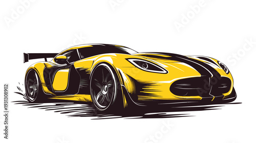 Sleek yellow sports car racing on a vibrant track