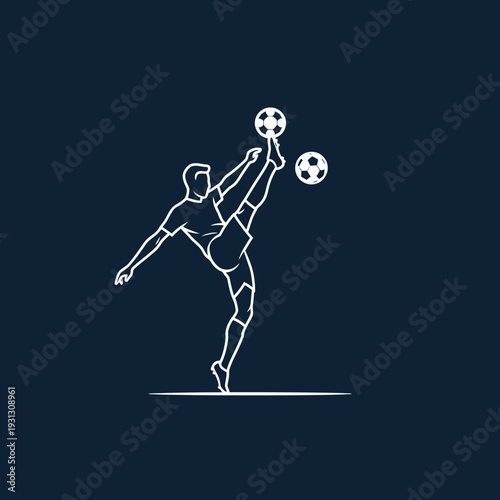 Soccer player executing a high kick with two balls