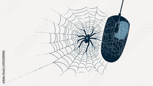Spider web with computer mouse illustration concept