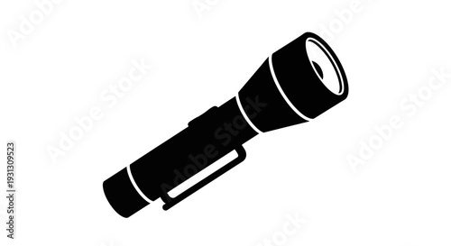 A Detailed Silhouette Illustration of a Classic Handheld Flashlight, Perfect for Various Design Projects and Visual Needs