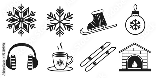 Winter-themed icons showcasing holiday symbols and cozy activities