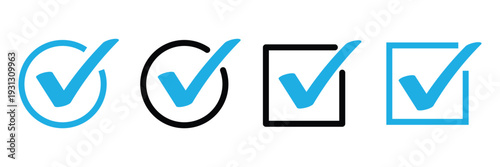 Check box icon with correct, accept checkmark icons tick box checked. Approve symbol. Check mark icon vector design. Blue check mark icon. Blue tick symbol. Vector check icon