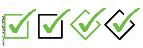 OK sign vector illustration on a white background. Check box icon with correct, accept checkmark icons tick box checked. Approve symbol. Check mark icon vector design. Green and black check mark icon.