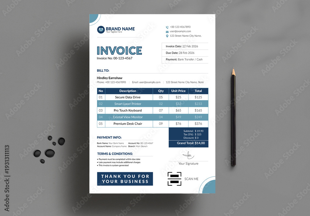 Modern Invoice Template Layout Stock Template | Adobe Stock