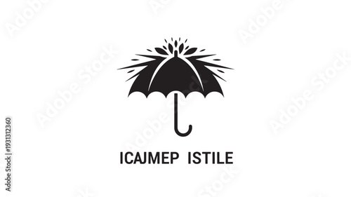 A striking black umbrella logo with a sunburst design on a white background, accompanied by the text 'ICAJMEP ISTILE' in a modern font, conveying protection and style