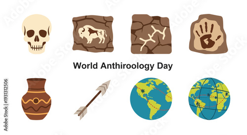 A graphic displaying anthropological symbols above the text World Anthroology Day and below are more symbols
