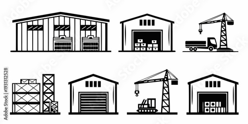 A diverse collection of industrial buildings and construction equipment