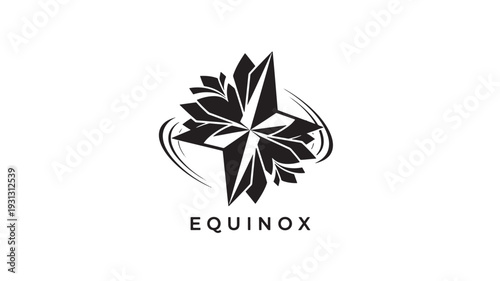 Elegant  black and white geometric star logo design featuring a sleek equinox symbol, perfect for corporate branding, digital media, and modern aesthetics.