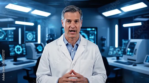 Wallpaper Mural Professional medical expert explaining scientific breakthroughs in modern research laboratory Torontodigital.ca