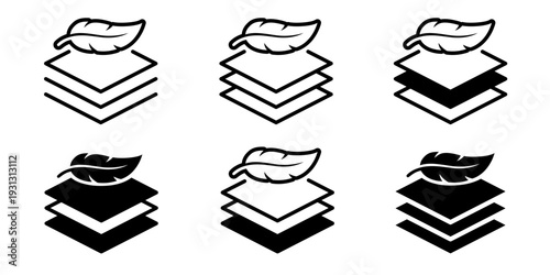 Feather soft icon set. Layer 1, 2, 3, 4, 5, 6, 7, 8, 9, 10. Logo layers, levels, tiers, sheets icons. Fabric floor layers symbol softness material stack vector. Surface levels technology for business.