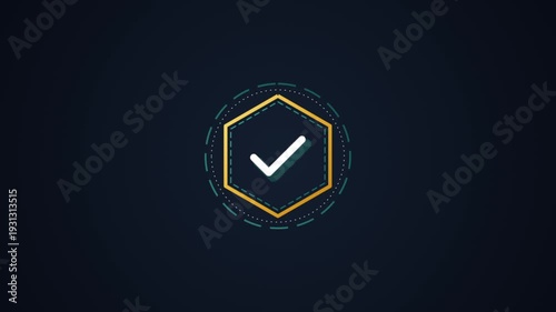 Golden Hexagon with Checkmark Icon Animation.