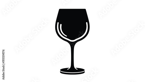 Solid black silhouette of a classic wine glass with a stem isolated against a white background for minimalist design projects.