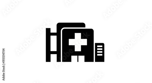 Essential medical facility silhouette icon representing comprehensive healthcare services, emergency care, and public health infrastructure, designed for hospitals, clinics, and medical institutions