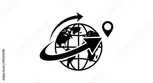 Black and white globe icon travel.