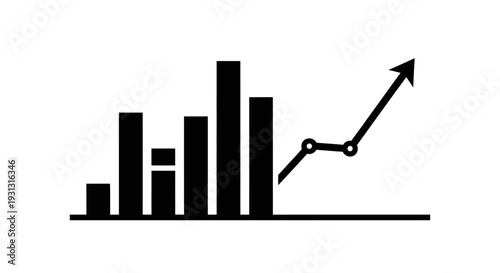 Black bar chart with rising arrow.