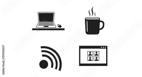 Black icons of technology devices.