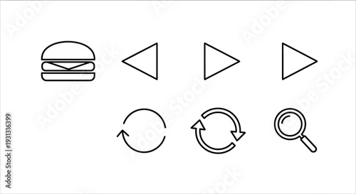 Black line icons for user interface.