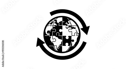 Black puzzle globe with circular arrows.