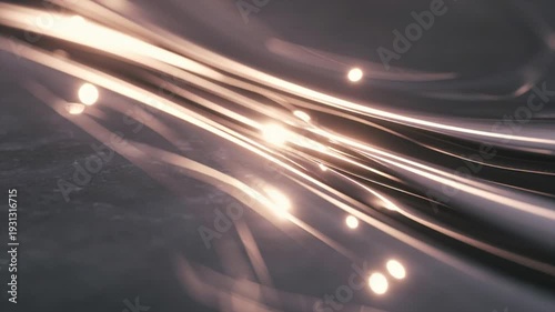 Golden light streaks move across a dark background in a vector eps illustration.