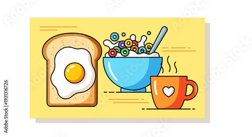 Breakfast food and drink items.