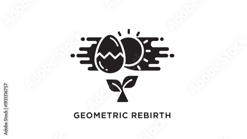 Striking  black and white geometric phoenix logo symbolizing rebirth and transformation, ideal for corporate branding, business cards, and modern design projects.