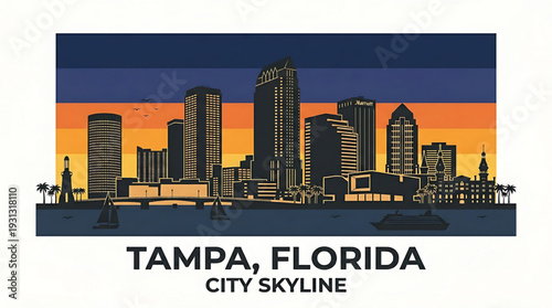 Vibrant Tampa Florida city skyline at sunset with modern buildings