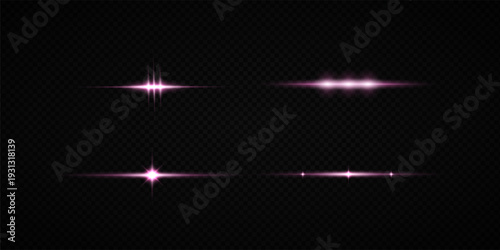 Colorful Star Light Effect Collection with Blue, Golden, and Yellow Glowing Starlight Sparkle Rays and Lens Flare Illumination on Transparent Background