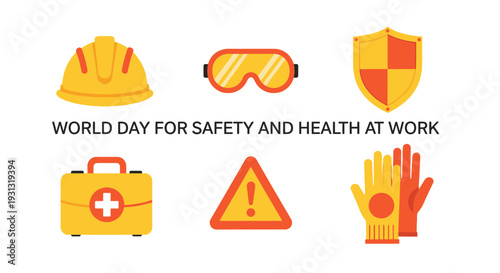 Illustration for World Day for Safety and Health at Work with PPE icons