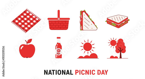 Red and white graphic icons for National Picnic Day