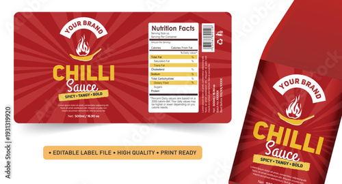 Chilli Sauce label design, Chilli sauce ingredients recipe, Product design, Bottle label sticker design, Homemade thick tangy spicy Chilli sauce the ketchup label design
