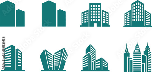 Vector city skyline buildings icons set