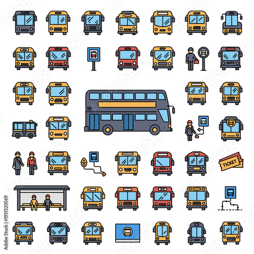 Transportation icons set with cars trucks buses trains and other vehicle symbols in simple vector illustration style for web design