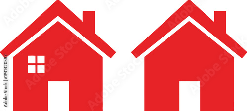 Vector red house icon with white accents and roof details