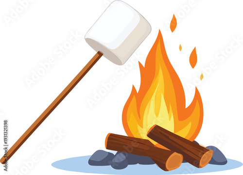 Roasting Marshmallow over Campfire Flames