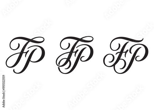 Three cursive uppercase letter P variations for elegant monogram use