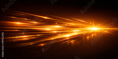 Explosion of bright orange and red light streaks on dark background