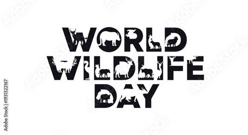 World wildlife day awareness logo with animal silhouettes on white background