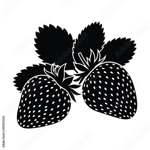 Strawberry illustration with leaves and seeds  fresh fruit concept  healthy eating  sweet and juicy strawberries