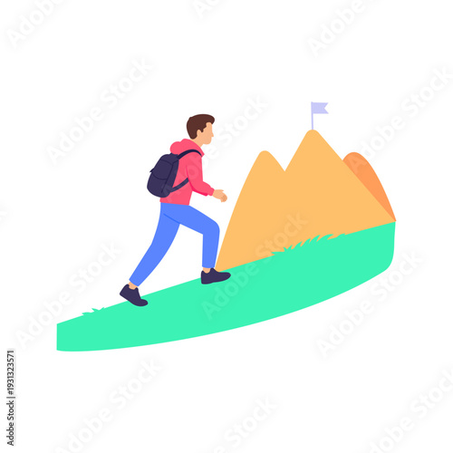 Walking Uphill, striving forward despite difficult challenges, Flat vector character illustration